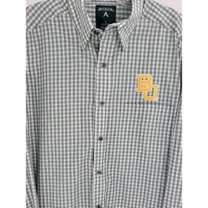 Baylor Bears Long Sleeve Green Checkerd Button Down Oxford Shirt By Antigua S